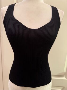J. Crew 100% Silk Black Ribbed V-Neck Sleeveless Lightweight Sweater Tank NEW
